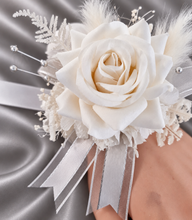 Load image into Gallery viewer, Milky White and silver corsage &amp; buttonhole set AB2119 - School formal, prom, graduation, wedding
