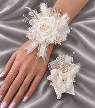 Load image into Gallery viewer, Milky White and silver corsage &amp; buttonhole set AB2119 - School formal, prom, graduation, wedding
