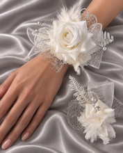 Load image into Gallery viewer, Milky White and silver corsage &amp; buttonhole set AB2120 - School formal, prom, graduation, wedding
