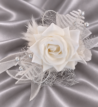 Load image into Gallery viewer, Milky White and silver corsage &amp; buttonhole set AB2120 - School formal, prom, graduation, wedding
