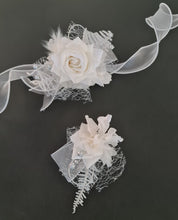 Load image into Gallery viewer, Milky White and silver corsage &amp; buttonhole set AB2120 - School formal, prom, graduation, wedding
