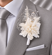 Load image into Gallery viewer, Milky White and silver corsage &amp; buttonhole set AB2120 - School formal, prom, graduation, wedding

