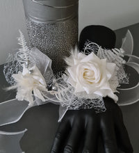 Load image into Gallery viewer, Milky White and silver corsage &amp; buttonhole set AB2120 - School formal, prom, graduation, wedding
