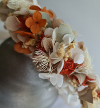 Load image into Gallery viewer, Sage, orange, neutral preserved flowers crown AB2123 – wedding, maternity photoshoot, hen’s party, event
