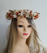 Load image into Gallery viewer, Sage, orange, neutral preserved flowers crown AB2123 – wedding, maternity photoshoot, hen’s party, event
