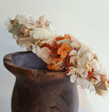 Load image into Gallery viewer, Sage, orange, neutral preserved flowers crown AB2123 – wedding, maternity photoshoot, hen’s party, event
