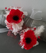Load image into Gallery viewer, Bright red &amp; white real touch anemone flowers corsage &amp; buttonhole AB2127 - School formal, prom, graduation
