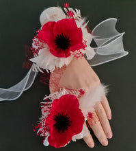 Load image into Gallery viewer, Bright red &amp; white real touch anemone flowers corsage &amp; buttonhole AB2127 - School formal, prom, graduation
