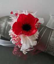 Load image into Gallery viewer, Bright red &amp; white real touch anemone flowers corsage &amp; buttonhole AB2127 - School formal, prom, graduation
