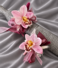 Load image into Gallery viewer, Burgundy &amp; pink orchid corsage &amp; buttonhole AB2129 - School formal, prom, graduation
