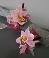 Load image into Gallery viewer, Burgundy &amp; pink orchid corsage &amp; buttonhole AB2129 - School formal, prom, graduation
