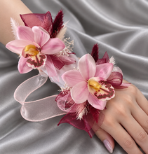 Load image into Gallery viewer, Burgundy &amp; pink orchid corsage &amp; buttonhole AB2129 - School formal, prom, graduation
