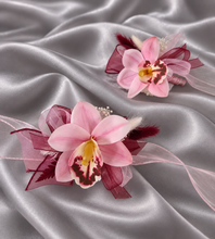 Load image into Gallery viewer, Burgundy &amp; pink orchid corsage &amp; buttonhole AB2129 - School formal, prom, graduation
