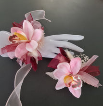 Load image into Gallery viewer, Burgundy &amp; pink orchid corsage &amp; buttonhole AB2129 - School formal, prom, graduation
