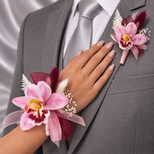 Load image into Gallery viewer, Burgundy &amp; pink orchid corsage &amp; buttonhole AB2129 - School formal, prom, graduation
