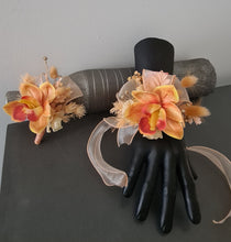 Load image into Gallery viewer, Peach &amp; orange orchid corsage &amp; buttonhole AB2130 - School formal, prom, graduation
