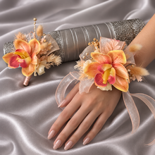 Load image into Gallery viewer, Peach &amp; orange orchid corsage &amp; buttonhole AB2130 - School formal, prom, graduation
