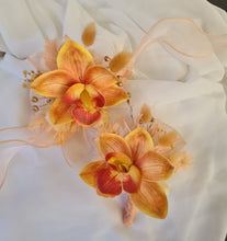 Load image into Gallery viewer, Peach &amp; orange orchid corsage &amp; buttonhole AB2130 - School formal, prom, graduation
