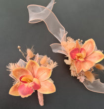 Load image into Gallery viewer, Peach &amp; orange orchid corsage &amp; buttonhole AB2130 - School formal, prom, graduation
