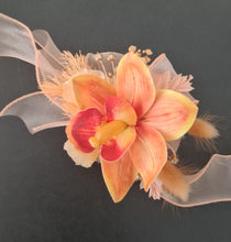Load image into Gallery viewer, Peach &amp; orange orchid corsage &amp; buttonhole AB2130 - School formal, prom, graduation
