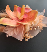 Load image into Gallery viewer, Peach &amp; orange orchid corsage &amp; buttonhole AB2130 - School formal, prom, graduation
