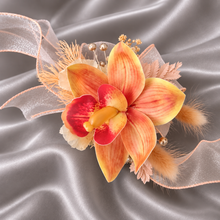 Load image into Gallery viewer, Peach &amp; orange orchid corsage &amp; buttonhole AB2130 - School formal, prom, graduation

