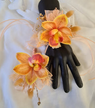 Load image into Gallery viewer, Peach &amp; orange orchid corsage &amp; buttonhole AB2130 - School formal, prom, graduation
