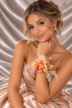 Load image into Gallery viewer, Peach &amp; orange orchid corsage &amp; buttonhole AB2130 - School formal, prom, graduation
