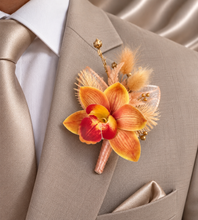 Load image into Gallery viewer, Peach &amp; orange orchid corsage &amp; buttonhole AB2130 - School formal, prom, graduation
