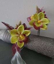 Load image into Gallery viewer, Burgundy &amp; Green orchid corsage &amp; buttonhole AB2132 - School formal, prom, graduation
