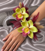 Load image into Gallery viewer, Burgundy &amp; Green orchid corsage &amp; buttonhole AB2132 - School formal, prom, graduation
