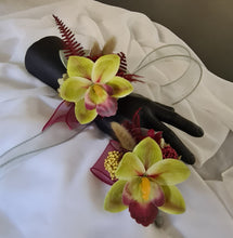 Load image into Gallery viewer, Burgundy &amp; Green orchid corsage &amp; buttonhole AB2132 - School formal, prom, graduation
