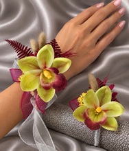Load image into Gallery viewer, Burgundy &amp; Green orchid corsage &amp; buttonhole AB2132 - School formal, prom, graduation

