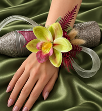 Load image into Gallery viewer, Burgundy &amp; Green orchid corsage &amp; buttonhole AB2132 - School formal, prom, graduation
