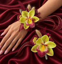 Load image into Gallery viewer, Burgundy &amp; Green orchid corsage &amp; buttonhole AB2132 - School formal, prom, graduation
