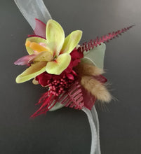 Load image into Gallery viewer, Burgundy &amp; Green orchid corsage &amp; buttonhole AB2132 - School formal, prom, graduation
