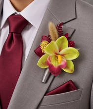 Load image into Gallery viewer, Burgundy &amp; Green orchid corsage &amp; buttonhole AB2132 - School formal, prom, graduation

