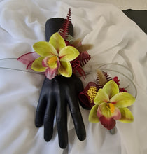Load image into Gallery viewer, Burgundy &amp; Green orchid corsage &amp; buttonhole AB2132 - School formal, prom, graduation

