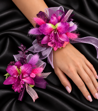 Load image into Gallery viewer, Bright pink fuchsia orchid corsage &amp; buttonhole AB2133 - School formal, prom, graduation
