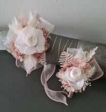 Load image into Gallery viewer, Blush &amp; white preserved French peony corsage &amp; buttonhole AB2135 - School formal, prom, graduation
