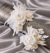 Load image into Gallery viewer, Off White &amp; white preserved French peony corsage &amp; buttonhole AB2136 - School formal, prom, graduation
