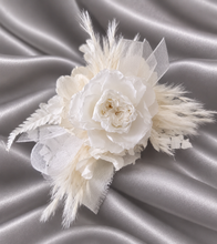 Load image into Gallery viewer, Off White &amp; white preserved French peony corsage &amp; buttonhole AB2136 - School formal, prom, graduation
