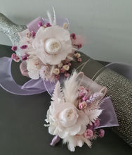 Load image into Gallery viewer, Lilac, pink &amp; neutral preserved French peony corsage &amp; buttonhole AB2137 - School formal, prom, graduation
