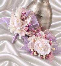 Load image into Gallery viewer, Lilac, pink &amp; neutral preserved French peony corsage &amp; buttonhole AB2137 - School formal, prom, graduation
