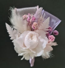 Load image into Gallery viewer, Lilac, pink &amp; neutral preserved French peony corsage &amp; buttonhole AB2137 - School formal, prom, graduation
