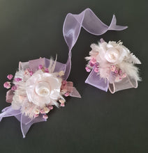 Load image into Gallery viewer, Lilac, pink &amp; neutral preserved French peony corsage &amp; buttonhole AB2137 - School formal, prom, graduation
