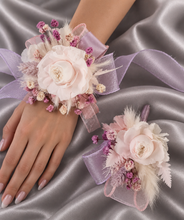Load image into Gallery viewer, Lilac, pink &amp; neutral preserved French peony corsage &amp; buttonhole AB2137 - School formal, prom, graduation
