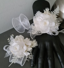 Load image into Gallery viewer, White reflexed preserved mini rose corsage &amp; buttonhole AB2138 - School formal, prom, graduation
