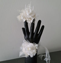 Load image into Gallery viewer, White reflexed preserved mini rose corsage &amp; buttonhole AB2138 - School formal, prom, graduation
