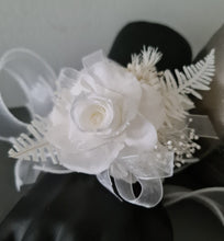 Load image into Gallery viewer, White reflexed preserved mini rose corsage &amp; buttonhole AB2138 - School formal, prom, graduation
